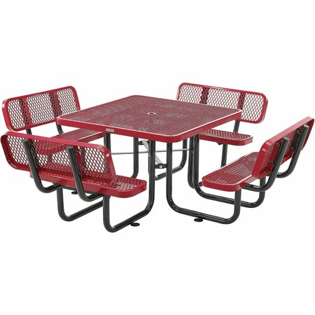 GLOBAL INDUSTRIAL 46in Square Picnic Table with Backrests, Expanded Metal, Red 695965RD